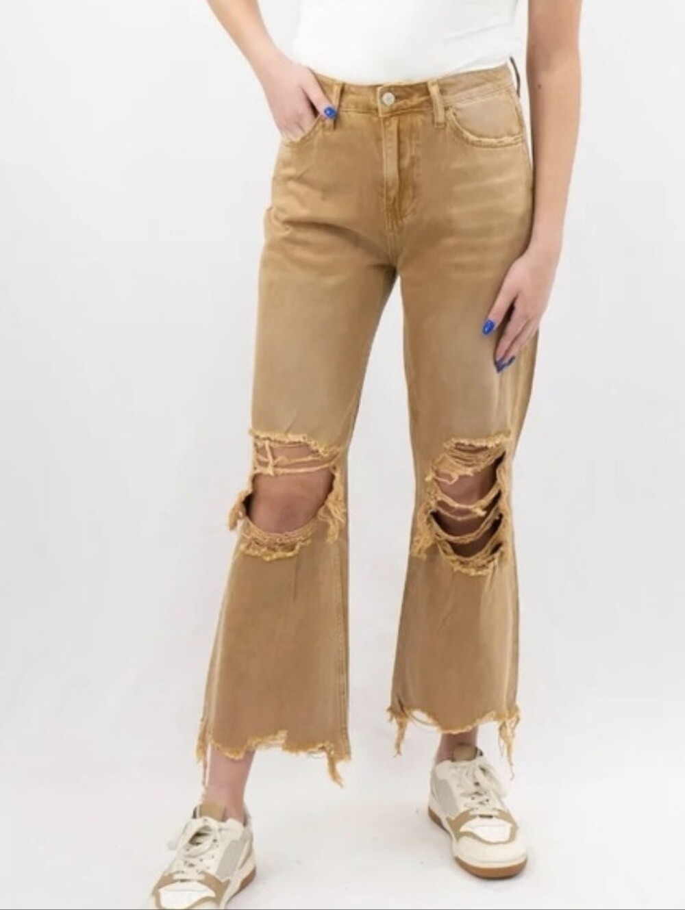 Vervet Leslie 90s Vintage Flare High Rise Tan Distressed Size 28 - Picture 8 of 9